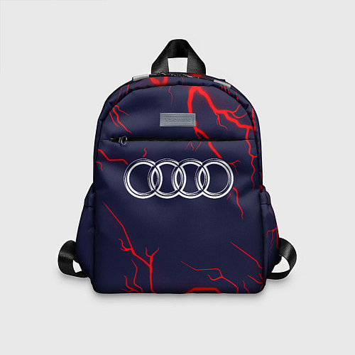 Детский рюкзак Символ AUDI на фоне грозы / 3D-принт – фото 1