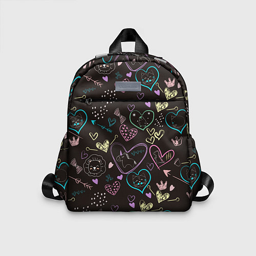 Детский рюкзак Паттерн милые животные и сердечки / 3D-принт – фото 1