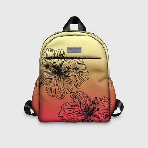 Детский рюкзак Черные абстрактные цветы на красно-желтом градиент / 3D-принт – фото 1