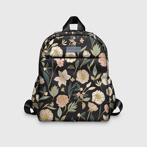 Детский рюкзак Цветы Астры На Чёрном Фоне / 3D-принт – фото 1