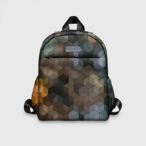 Детский рюкзак Геометрический 3D узор в серых и коричневых тонах / 3D-принт – фото 1