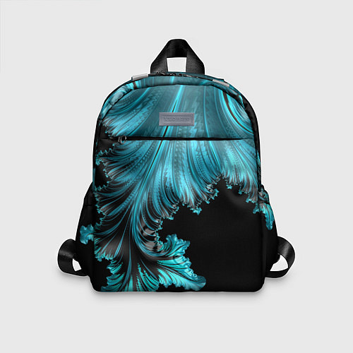 Детский рюкзак Черный с голубым неоновый фрактал Ледяная абстракц / 3D-принт – фото 1