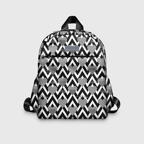 Детский рюкзак Черно белый узор зигзаг с сердцами и надписями Люб / 3D-принт – фото 1