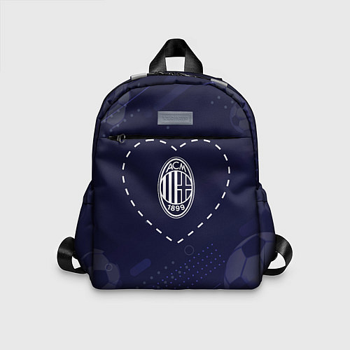 Детский рюкзак Лого AC Milan в сердечке на фоне мячей / 3D-принт – фото 1