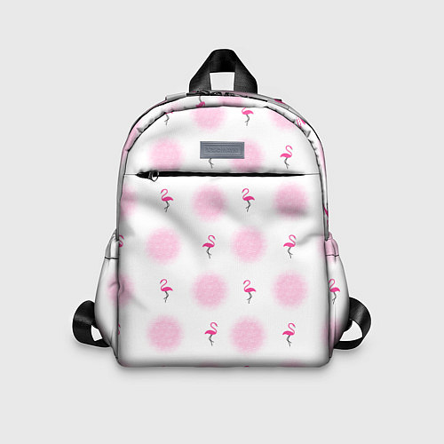 Детский рюкзак Фламинго и круги на белом фоне / 3D-принт – фото 1