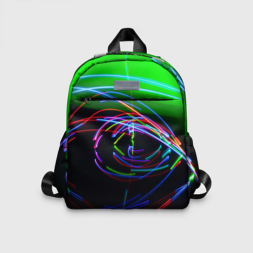 Детский рюкзак Неоновые абстрактные волнообразные огни - Зелёный / 3D-принт – фото 1