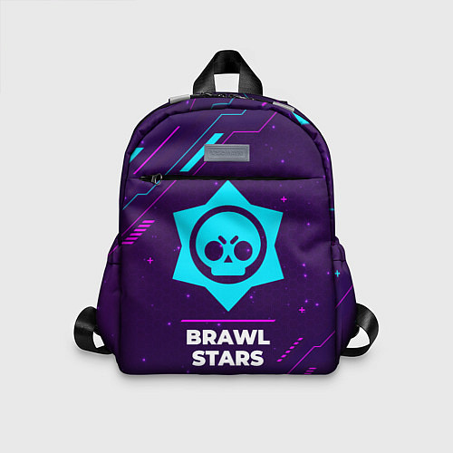 Детский рюкзак Символ Brawl Stars в неоновых цветах на темном фон / 3D-принт – фото 1