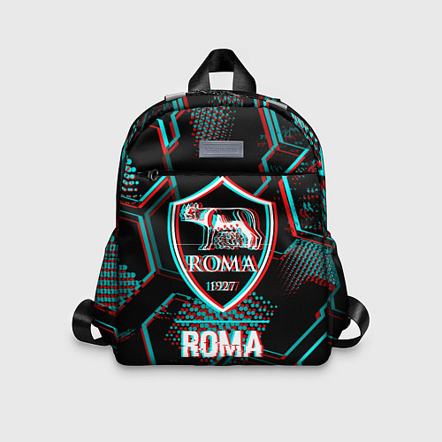 Детский рюкзак Roma FC в стиле Glitch на темном фоне / 3D-принт – фото 1