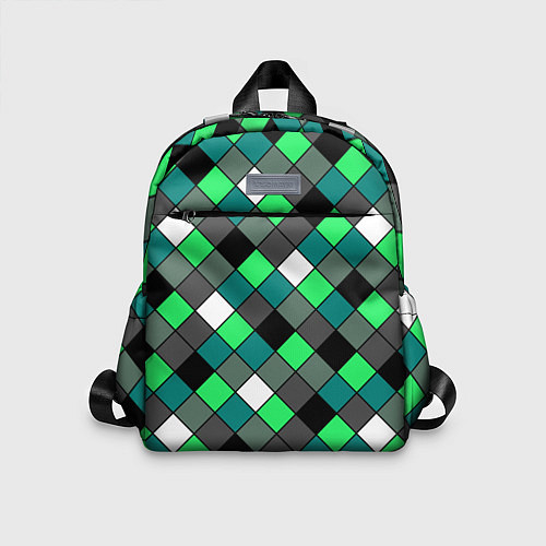 Детский рюкзак Геометрический узор в зеленых и черный тонах / 3D-принт – фото 1