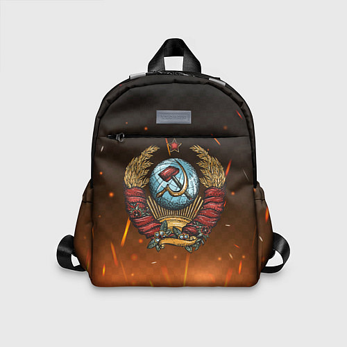 Детский рюкзак Герб СССР на фоне огня / 3D-принт – фото 1