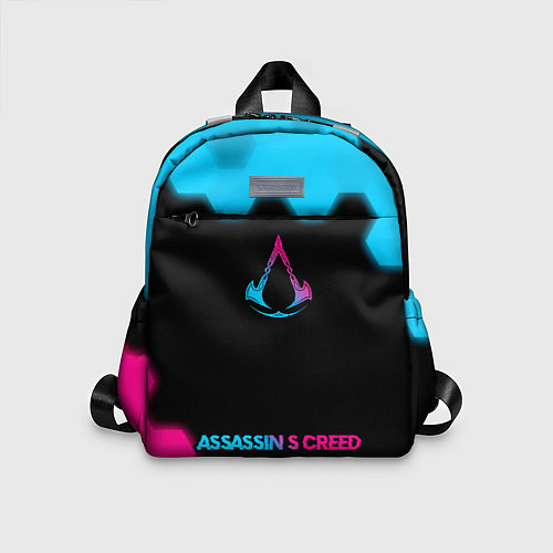 Детский рюкзак Assassins Creed - neon gradient: символ, надпись / 3D-принт – фото 1