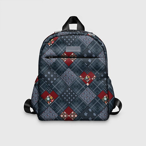 Детский рюкзак Red and blue denim patchwork / 3D-принт – фото 1