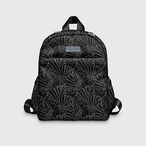 Детский рюкзак Белые контуры тропических листьев на черном / 3D-принт – фото 1