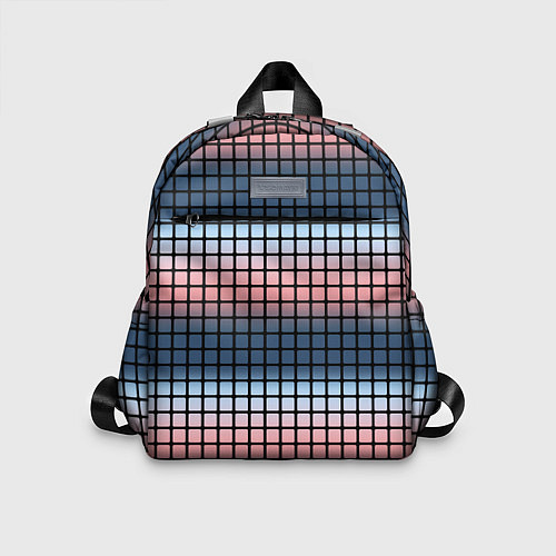 Детский рюкзак Разноцветный коралловый с синим узор клетка / 3D-принт – фото 1