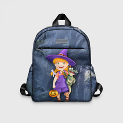 Детский рюкзак Ведьма малолетка в тёмном лесу с дракончиком, цвет: 3D-принт