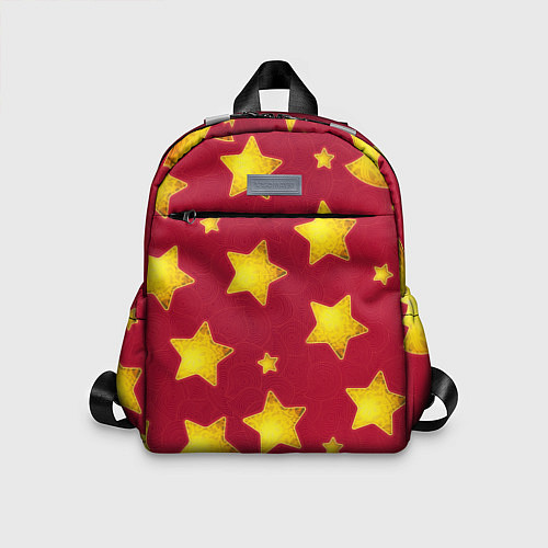Детский рюкзак Золотые звезды и елки на красном / 3D-принт – фото 1