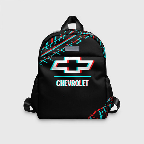 Детский рюкзак Значок Chevrolet в стиле glitch на темном фоне / 3D-принт – фото 1