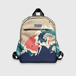 Детский рюкзак Большая океанская волна и силуэт пустынного остров, цвет: 3D-принт