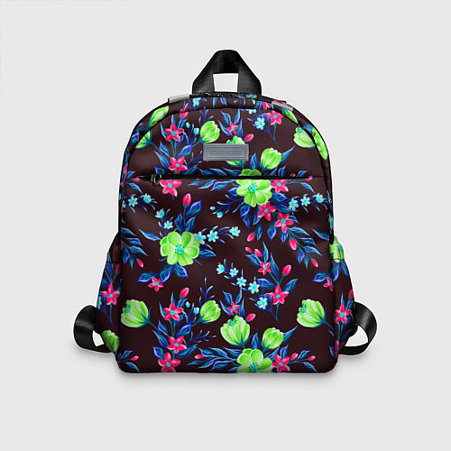 Детский рюкзак Неоновые цветы - паттерн / 3D-принт – фото 1