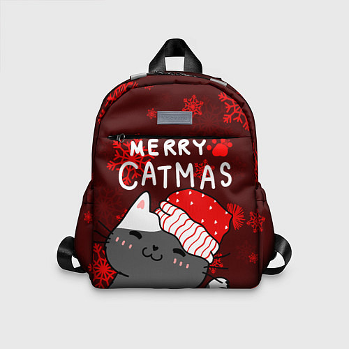 Детский рюкзак Новогодние снежинк и котик в шапочке / 3D-принт – фото 1