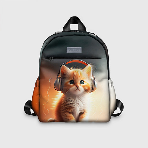 Детский рюкзак Милый рыжий котёнок в наушниках / 3D-принт – фото 1