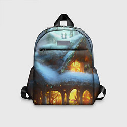 Детский рюкзак Новогодний коттедж с гирляндами в заснеженном лесу, цвет: 3D-принт
