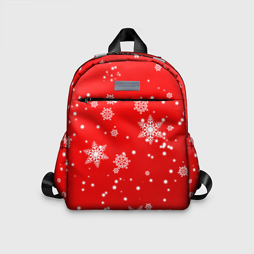 Детский рюкзак Снежинки на красном фоне / 3D-принт – фото 1