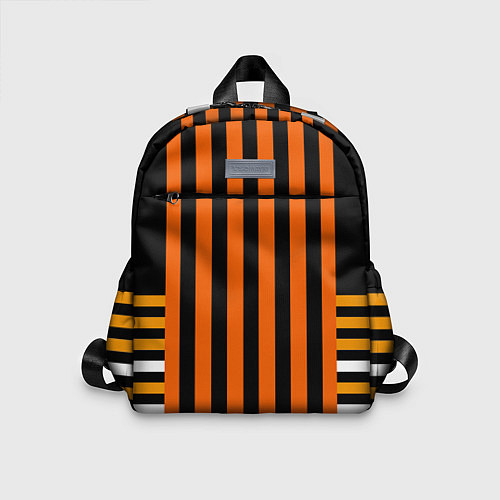 Детский рюкзак Полосатый узор в красных оранжевых тонах на черном / 3D-принт – фото 1