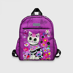 Детский рюкзак Зеленоглазый котенок в цветах, цвет: 3D-принт