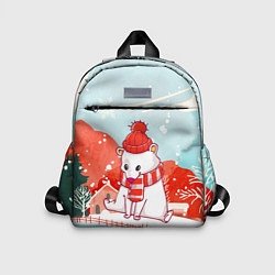 Детский рюкзак Белый мишка новый год, цвет: 3D-принт