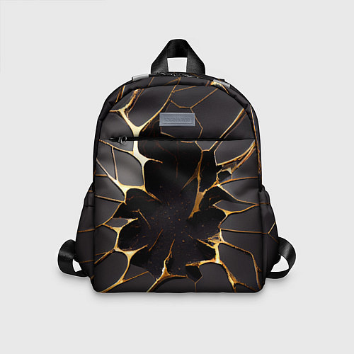 Детский рюкзак Трещины в пропасть: черно-золотой узор / 3D-принт – фото 1