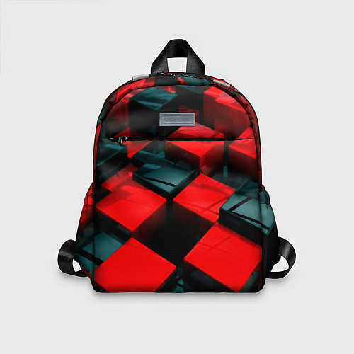 Детский рюкзак Кубы геометрии красный и чёрный / 3D-принт – фото 1