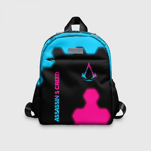 Детский рюкзак Assassins Creed - neon gradient: надпись, символ / 3D-принт – фото 1