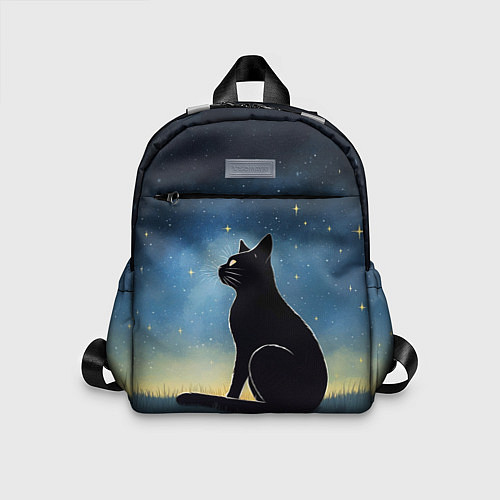 Детский рюкзак Черный кот и звезды - акварель / 3D-принт – фото 1