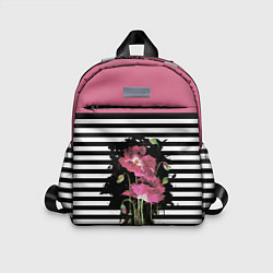 Детский рюкзак Розовые акварельные маки на полосатом фоне, цвет: 3D-принт
