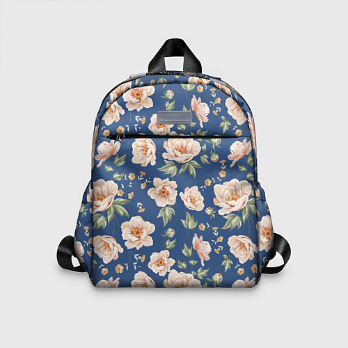 Детский рюкзак Розовые пионы на синем фоне / 3D-принт – фото 1