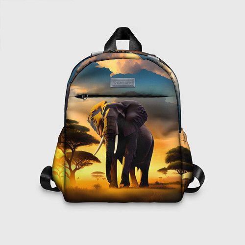 Детский рюкзак Слон и рассвет в саванне / 3D-принт – фото 1