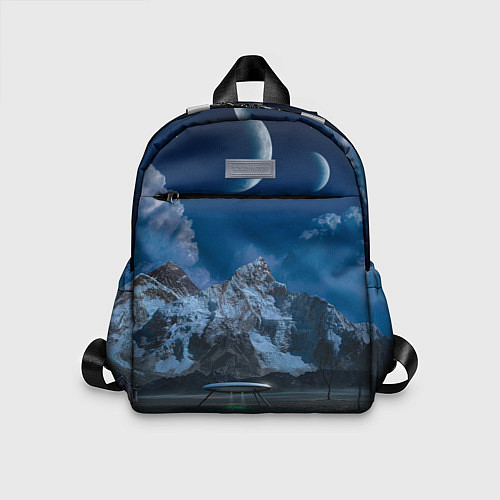 Детский рюкзак Ночные горы в природе и небо с нло / 3D-принт – фото 1
