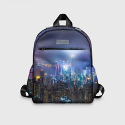 Детский рюкзак Большой город в розово-голубых огнях, цвет: 3D-принт