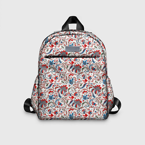 Детский рюкзак Белые синие красные узоры / 3D-принт – фото 1