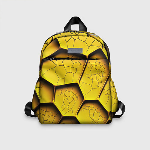 Детский рюкзак Желтые шестиугольники с трещинами - объемная текст / 3D-принт – фото 1