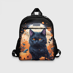 Детский рюкзак Котик и тыквы - хеллоуин, цвет: 3D-принт