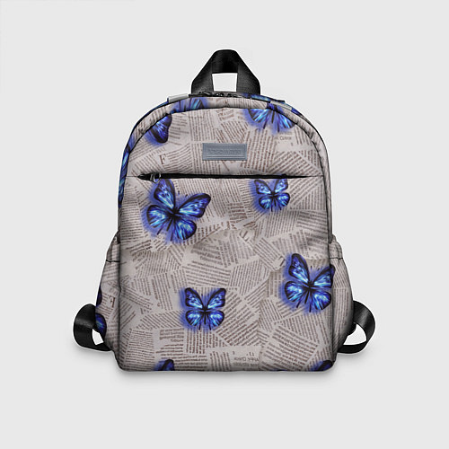 Детский рюкзак Газетные обрывки и синие бабочки / 3D-принт – фото 1