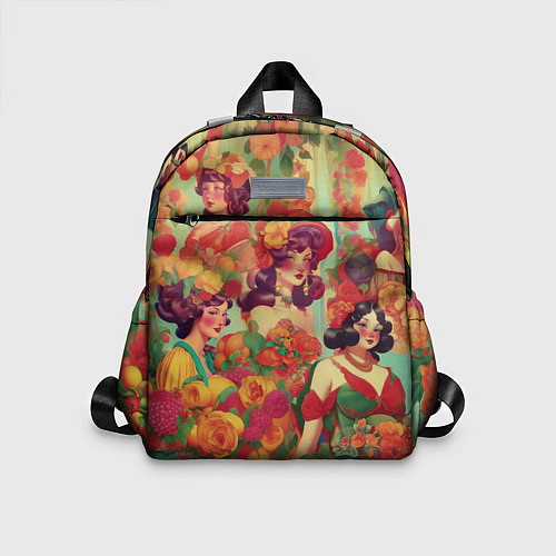 Детский рюкзак Винтажные ретро леди и цветы / 3D-принт – фото 1