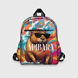 Детский рюкзак Капибара в очках на красочных волнах, цвет: 3D-принт