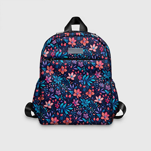 Детский рюкзак Цветочный паттерн в синих и сиреневых тонах / 3D-принт – фото 1