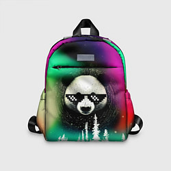 Детский рюкзак Панда в очках на фоне северного сияния и леса