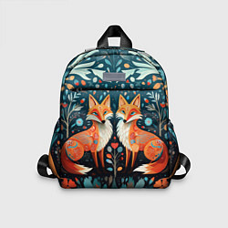 Детский рюкзак Две лисички в стиле фолк арт, цвет: 3D-принт