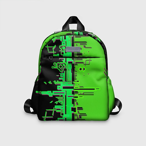 Детский рюкзак Кибер-глитч зелёный / 3D-принт – фото 1