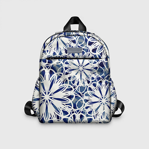 Детский рюкзак Стилизованные цветы абстракция синее-белый / 3D-принт – фото 1